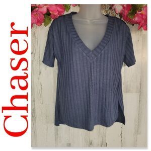NWT Chaser Brand Poor Boy Short Sleeve Deep V-Neck Tee